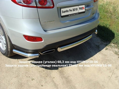 Защита задняя (центральная овальная) 75х42 мм на Hyundai (хендай) Santa Fe (санта фе) 2010-2011 ― PEARPLUS.ru