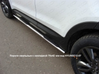 Пороги овальные с накладкой 75х42 мм на Hyundai (хендай) Santa Fe (санта фе) 2012 по наст. ― PEARPLUS.ru