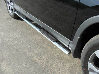 Пороги овальные с накладкой 75х42 мм на Nissan X-Trail 2011 по наст.