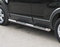 Боковые подножки (пороги) нержавеющая труба с противоскользящими накладками для ног 76мм с заглушкой в виде полушария из нержавеющей стали Chevrolet (Шевроле) Captiva (каптива) (2007-2010) 