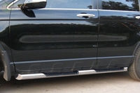Боковые подножки (пороги) нержавеющая труба с противоскользящими накладками для ног 76мм с заглушкой в виде полушария из нержавеющей стали Honda (хонда) CR-V (2007-2010) 