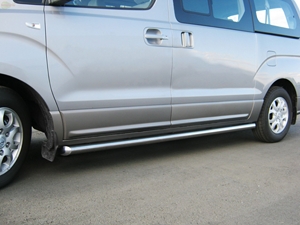 Боковые подножки(пороги) труба из нержавеющей стали 76мм с заглушкой из чёрного пластика Hyundai Starex H1 (2007 по наст.)