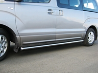 Боковые подножки (пороги) труба из нержавеющей стали 76мм с заглушкой из нержавеющей стали под углом 45 градусов Hyundai (хендай) Starex H1 (2007 по наст.) 