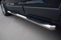 Боковые подножки (пороги) нержавеющая труба с противоскользящими накладками для ног 76мм с заглушкой в виде полушария из нержавеющей стали Hyundai (хендай) Santa Fe (санта фе) (2010-2012) 