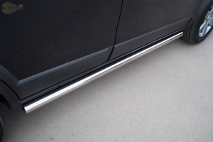 Боковые подножки (пороги) труба из нержавеющей стали 76мм с заглушкой из чёрного пластика Hyundai (хендай) Santa Fe (санта фе) (2010-2012) ― PEARPLUS.ru