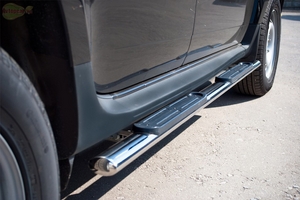 Боковые подножки (пороги) нержавеющая труба с противоскользящими накладками для ног d75x42 мм (овал) Hyundai (хендай) Tucson (2003-2009) ― PEARPLUS.ru