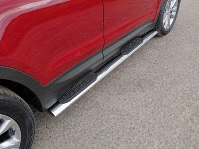 Пороги овальные с накладкой 120х60 мм Hyundai (хендай) Santa Fe (санта фе) Premium 2015 ― PEARPLUS.ru