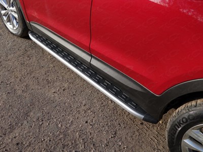 Пороги алюминиевые с пластиковой накладкой 1820 мм Hyundai Santa Fe Premium 2015