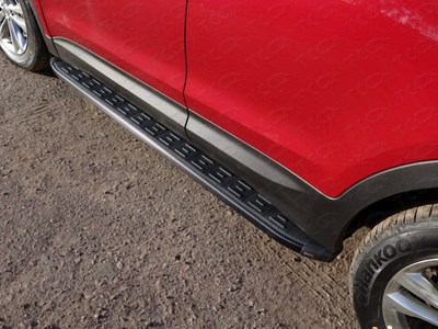 Пороги алюминиевые с пластиковой накладкой (карбон черные)1820 мм Hyundai Santa Fe Premium 2015- SKU:458476qw