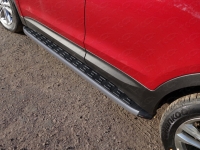 Пороги алюминиевые с пластиковой накладкой (карбон серые)1820 мм Hyundai Santa Fe Premium 2015