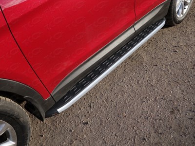 Пороги алюминиевые с пластиковой накладкой (карбон серебро)1820 мм Hyundai Santa Fe Premium 2015- SKU:458475qw
