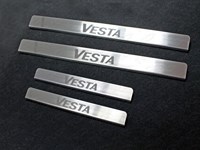 Накладки на пороги (лист шлифованный надпись Vesta) Lada (ВАЗ, Лада) Vesta 2015-