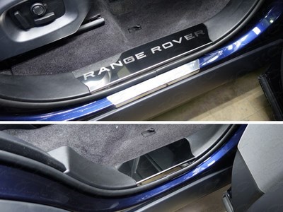 Накладки на пластиковые пороги (лист зеркальный надпись Range Rover) Land Rover Range Rover Sport 2015-