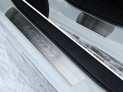 Накладки на пороги (лист шлифованный надпись Mazda) Mazda 6 2015-