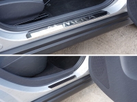 Накладки на пороги (лист зеркальный надпись Almera) Nissan (ниссан) Almera 2015 ― PEARPLUS.ru
