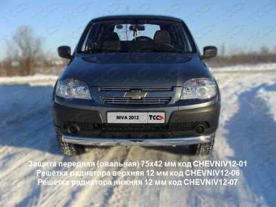Защита передняя (овальная) 75?42 мм на Chevrolet (Шевроле) Niva 2012 по наст. ― PEARPLUS.ru