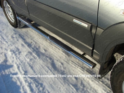 Пороги овальные с накладкой 75х42 мм на Chevrolet (Шевроле) Niva 2012 по наст. ― PEARPLUS.ru