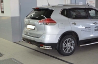 Защита заднего бампера уголки двойные 60/42 мм короткие Nissan X-Trail 2015