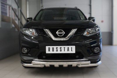 Защита переднего бампера d63 (дуга) d63 (уголки) +клыки Nissan (ниссан) X-Trail 2015 ― PEARPLUS.ru