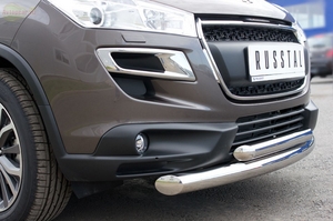 Защита бампера передняя из нержавеющей стали. 76мм/42 (дуга) Peugeot (пежо) 4007 (2010 по наст.)  ― PEARPLUS.ru