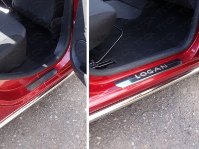 Накладки на пороги (лист зеркальный надпись Logan) Renault Logan 2015