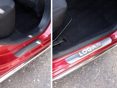 Накладки на пороги (лист шлифованный надпись Logan) Renault Logan 2015
