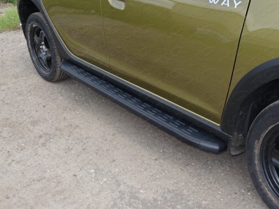 Пороги алюминиевые с пластиковой накладкой (карбон черные) 1720 мм Renault (рено) Sandero Stepway 2015 ― PEARPLUS.ru