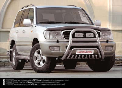 Защита переднего бампера (кенгурин) мини d 76 (76) Toyota (тойота) Land Cruiser (круизер) (ленд крузер) 100 ( 105 ) 1997-2007 ― PEARPLUS.ru