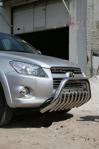 Защита переднего бампера (кенгурин) мини d 76 низкая с нижней защитой (удл.база) Toyota (тойота) RAV-4 2009-2012  (Компл-ция Престиж - удлинённая база) ― PEARPLUS.ru