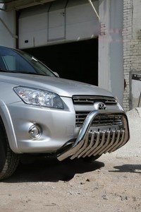 Защита переднего бампера (кенгурин) мини d 76 низкая с нижней защитой (удл.база) Toyota (тойота) RAV-4 2009-2012  (Компл-ция Престиж - удлинённая база) 