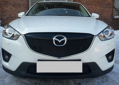 Защита радиатора Mazda CX5 2012-2015 black с парктроником верх 