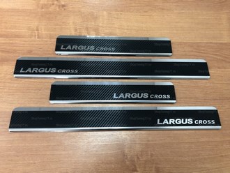 Накладки на пороги Lada Largus Cross 2011- (нерж.сталь + КАРБОН) компл. 4шт. SKU:469372qw