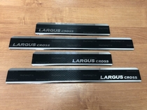 Накладки на пороги Lada (ВАЗ, Лада) Largus Cross 2011- (нерж.сталь + КАРБОН) компл. 4шт. SKU:469372qw