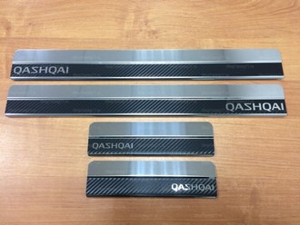 Накладки на пороги Nissan Qashqai J10 2006-2014; J11 2014-; 2019- (нерж.сталь + КАРБОН) компл. 4шт. SKU:469270qw