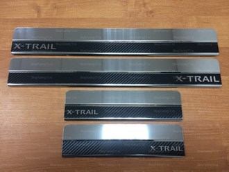 Накладки на пороги Nissan X-Trail T32 2015- (нерж.сталь + КАРБОН) компл. 4шт. SKU:469281qw