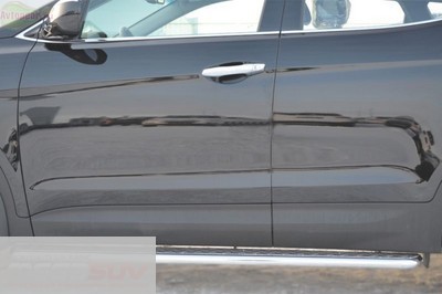 Боковые подножки-пороги труба из нержавеющей стали d42 с листом Hyundai (хендай) Santa Fe (санта фе) (2012 по наст.)  ― PEARPLUS.ru