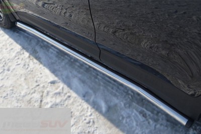 Боковые подножки-пороги труба из нержавеющей стали d63 (заглушка из чёрного пластика) Hyundai Santa Fe (2012 по наст.)  