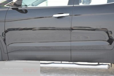 Боковые подножки-пороги труба из нержавеющей стали d76 с накладкой (заглушка из нержавеющей стали под углом 45 градусов) Hyundai Santa Fe (2012 по наст.)  