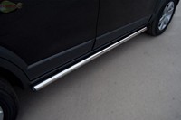 Боковые подножки-пороги труба из нержавеющей стали d76 (заглушка из чёрного пластика) Mitsubishi (митсубиси) L 200 (л 200) (2006-2010)  