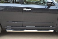 Боковые подножки-пороги труба из нержавеющей стали d76 с накладками (2 варинат) Subaru (субару) Forester (форестер) (2008 по наст.)  