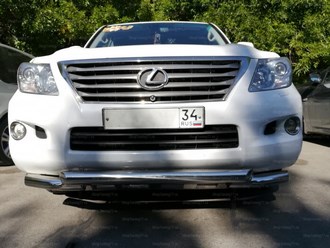 Защита переднего бампера двойная с перемычками Lexus LX 570 2007-2012
