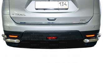 Защита заднего бампера угловая двойная 60/42мм Nissan X-Trail (2015-)
