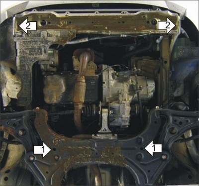 Стальная защита двигателя и КПП толщиной 2 мм Chevrolet (Шевроле) Aveo Все объемы T200,  передний,  (2003-2006) ― PEARPLUS.ru
