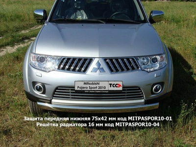 Защита передняя нижняя 75х42 мм на Mitsubishi (митсубиси) Pajero (паджеро) Sport 2010 по наст. ― PEARPLUS.ru