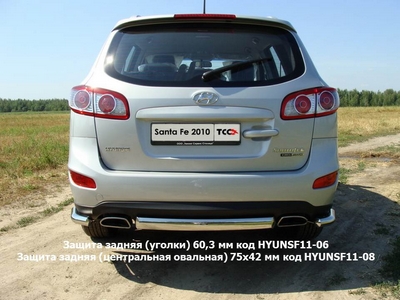 Защита задняя (центральная овальная) 75х42 мм на Hyundai Santa Fe 2011-2012