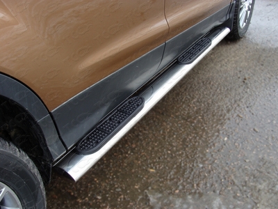Пороги овальные с накладкой 120?60 мм на Hyundai Santa Fe 2011-2012
