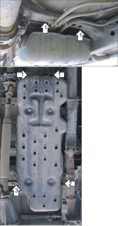 Стальная защита бензобака толщиной 3 мм Toyota HILUX  2.5 полный,   TD,  МКПП,  (2010-2014)