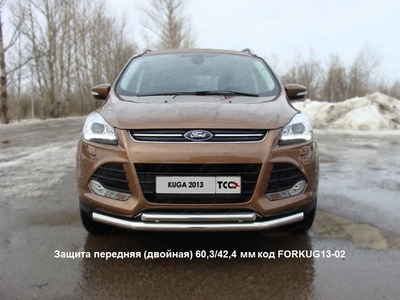 Защита передняя (двойная) 60, 3/42, 4 мм на Ford (Форд) Kuga (куга) 2013 по наст. ― PEARPLUS.ru
