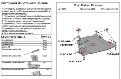 Защита раздатки (алюминий 4мм) Road Partner все двигатели (2008-) ― PEARPLUS.ru