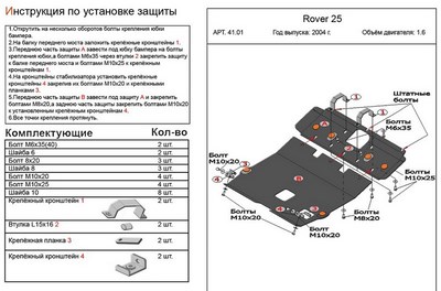 Защита картера и КПП (алюминий 4мм) Rover 25 1, 6 (1999-2005) ― PEARPLUS.ru